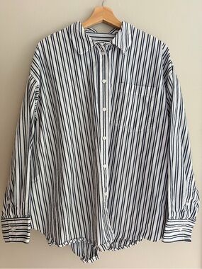 Classic Oversized Navy & White Stripe Blouse - J. Crew